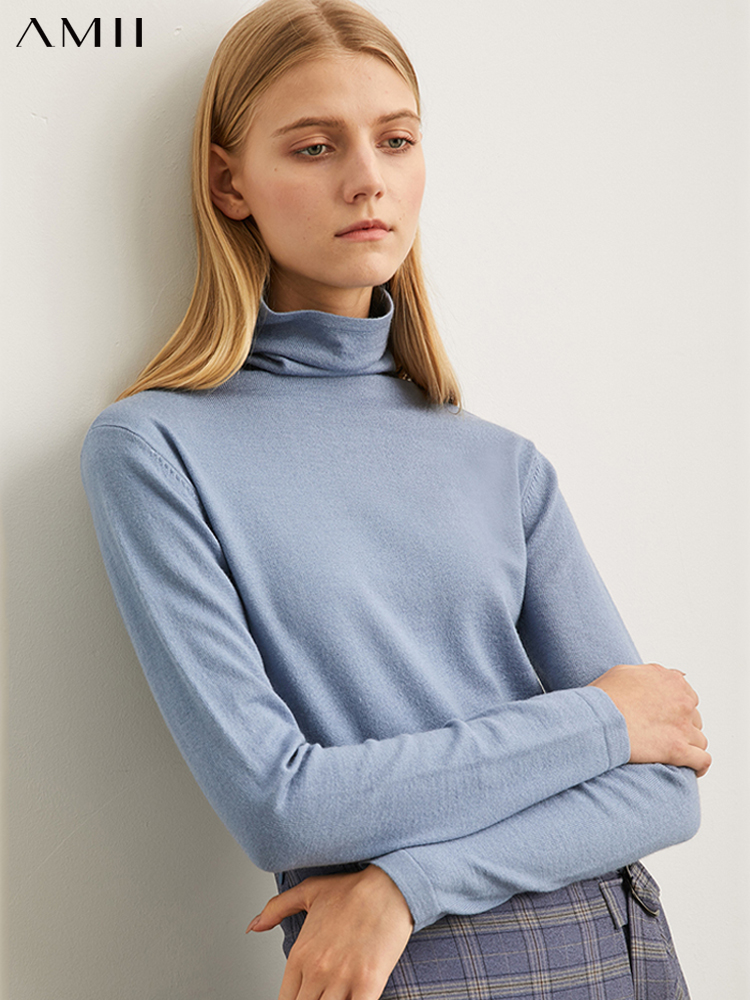 AMII Minimalism Autumn Winter Women's Sweater Causal Solid Basic Turtleneck Sweaters For Women Women's sweater Tops 12020216