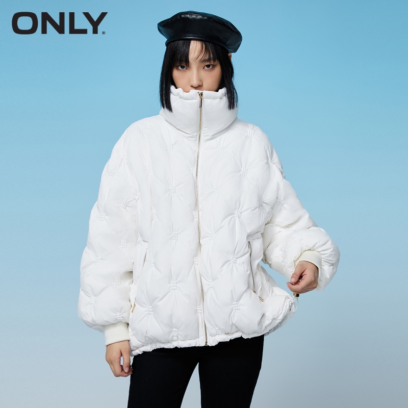ONLY winter new ladies windproof high neck pleated short puff down jacket women | 121423008
