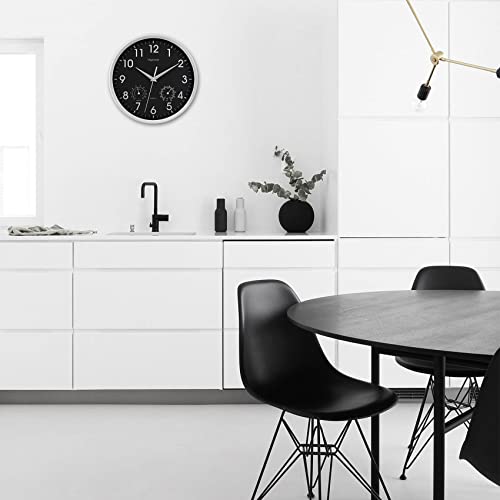 Vigorwise Wall Clock, Sweep Silent Movement Accurate Clocks with Temperature & Humidity, Decorative for Kitchen/Living Room/Bedroom/Office/Bathroom/Classroom (Silver, 10 inch)