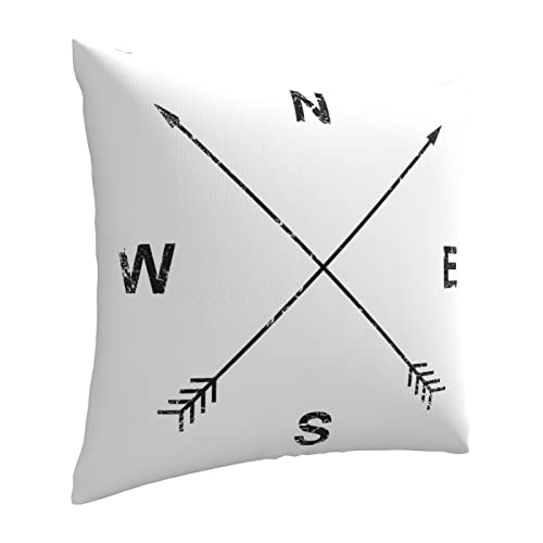Hitamus Arrow Compass Decorative Throw Pillow Case Square Cushion Cover Soft Polyester Pillowcase for Sofa Couch Bed Home， 18x18 Inch