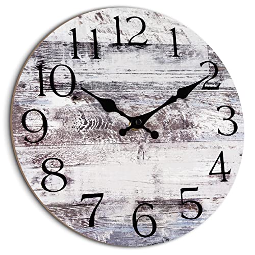 测试引号HYLANDA 12 Inch Wall Clock - Kitchen Silent Non-Ticking Wall Clocks Battery Operated - Rustic Clock for Living Room Decor,Farmhouse,Bathroom,Bedroom (Gray)