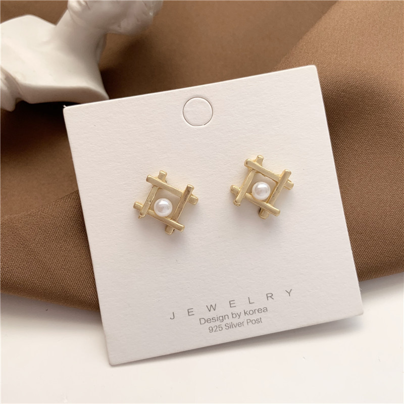 韩国S925银针小清新耳环百搭气质心形珍珠耳饰个性防过敏耳钉批发