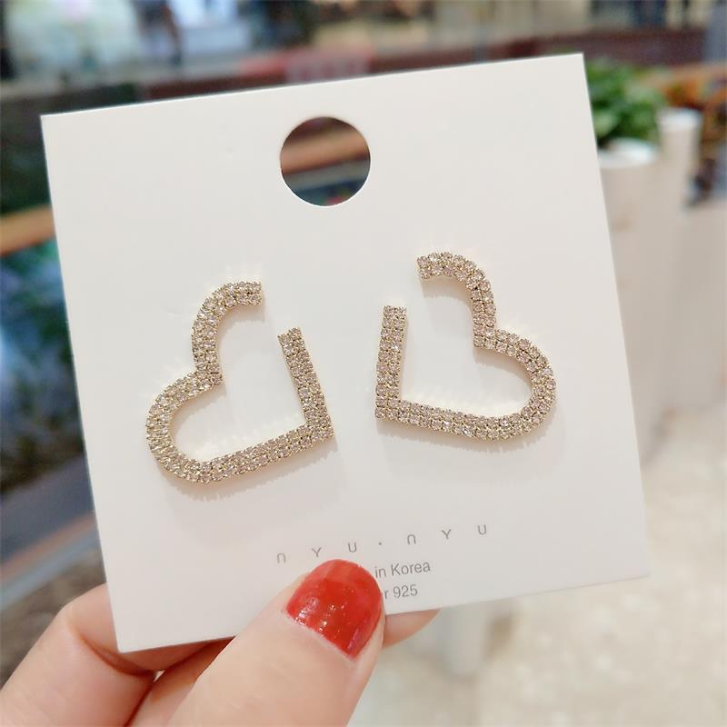 韩国S925银针小清新耳环百搭气质心形珍珠耳饰个性防过敏耳钉批发