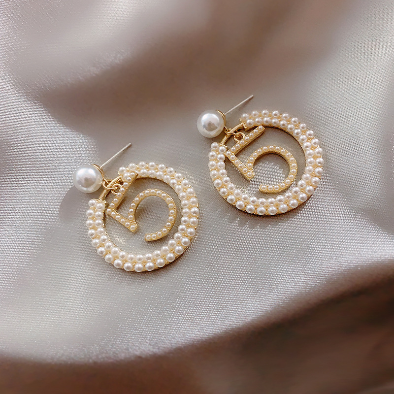 韩国S925银针小清新耳环百搭气质心形珍珠耳饰个性防过敏耳钉批发