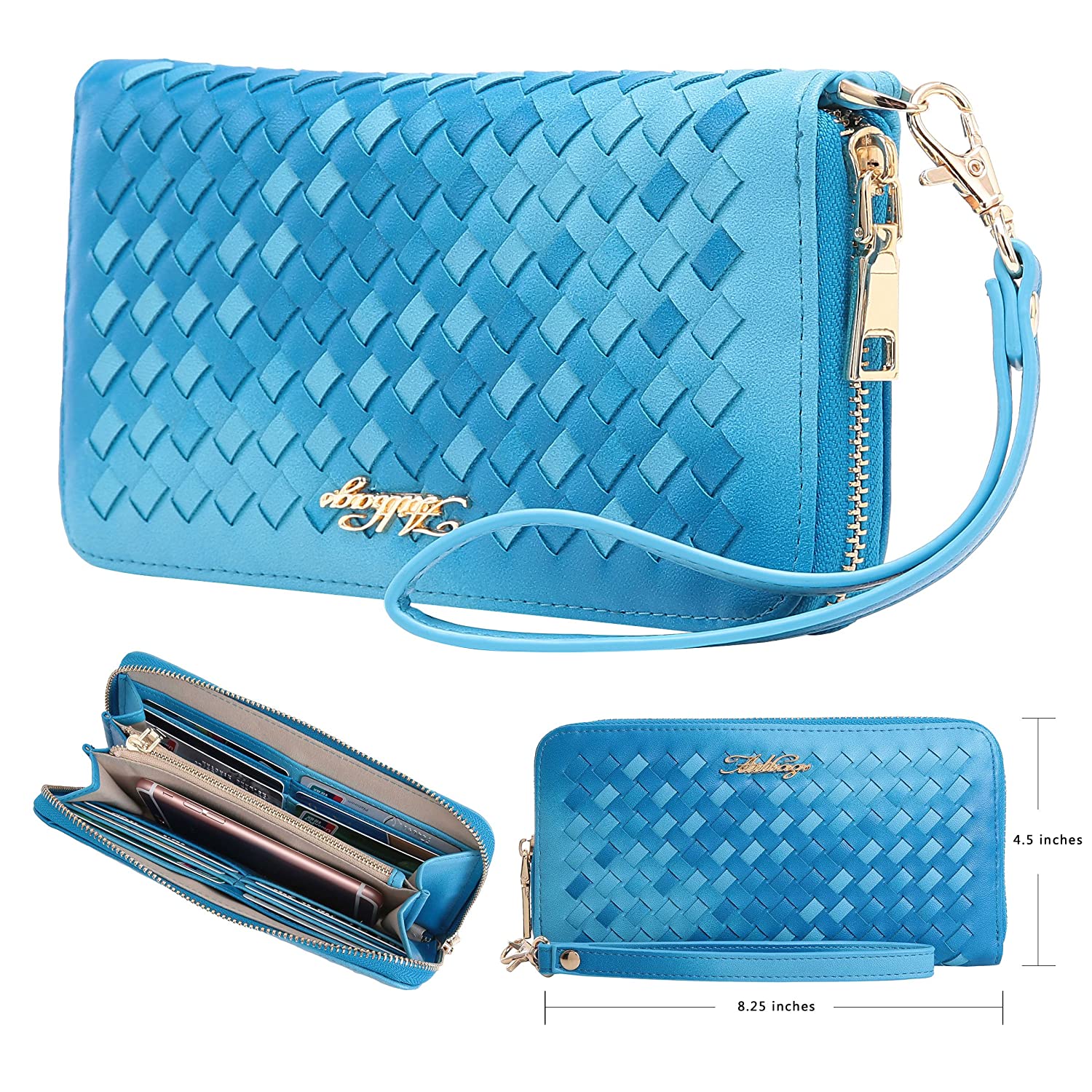 Aitbags Classic Soft Women Leather Wristlet Women's Wallet Zippered Around Purse