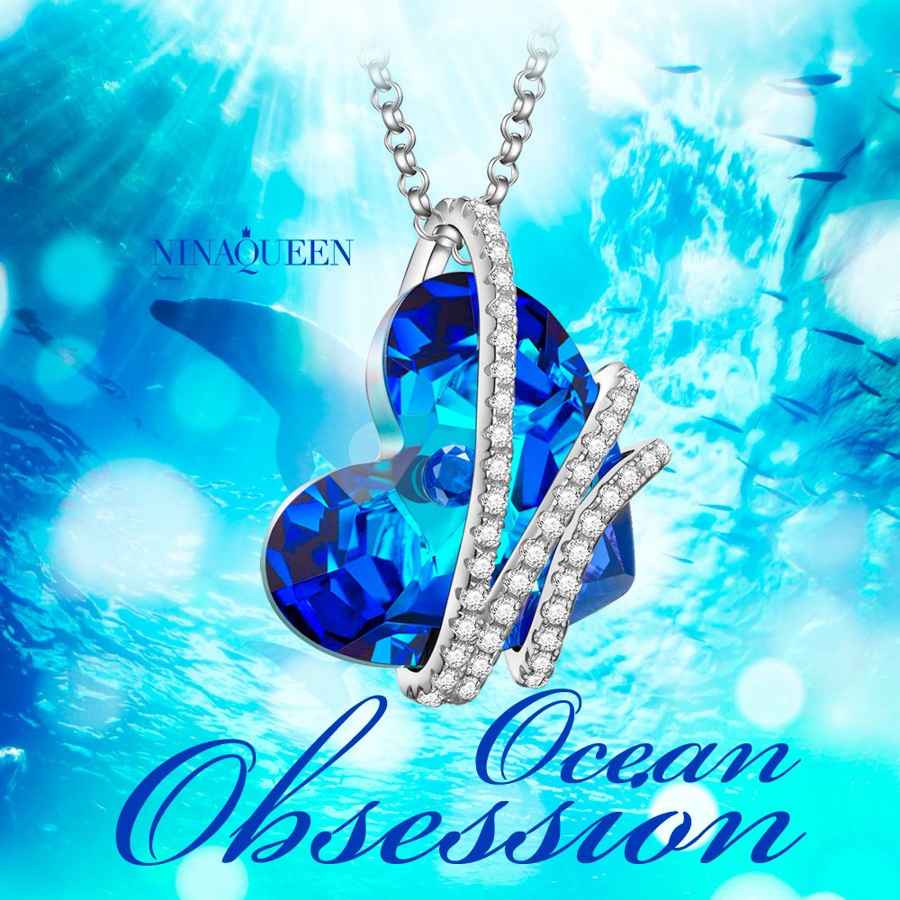 Sapphire Sterling Silver Diamond 3 Stone Heart Pendant Necklace