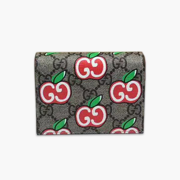 【原版皮】古驰/Gucci 苹果钱夹，为庆祝情人节推出的特别系列单品，融入了卡通风格的苹果图案，与品牌的双G字母交织图案巧妙搭配，尽显趣致设计，款号：624641