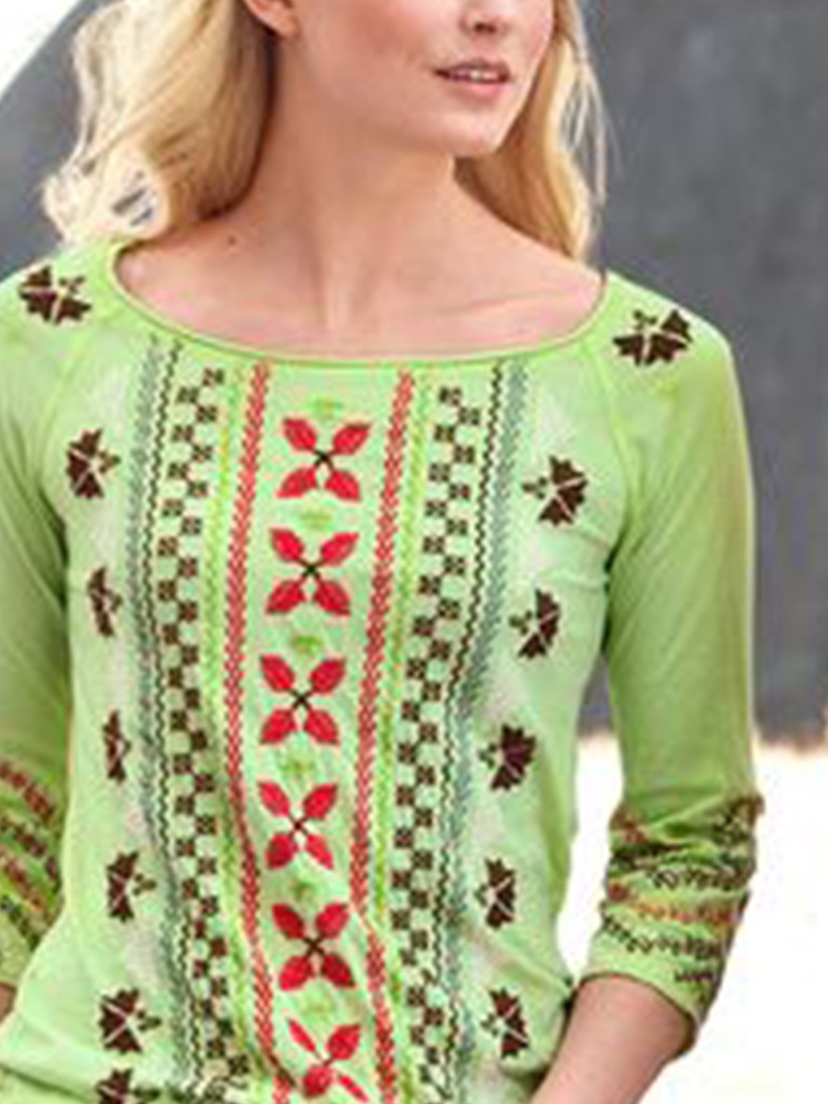 3/4 Sleeve Vintage Geometric Printed Shirts & Tops