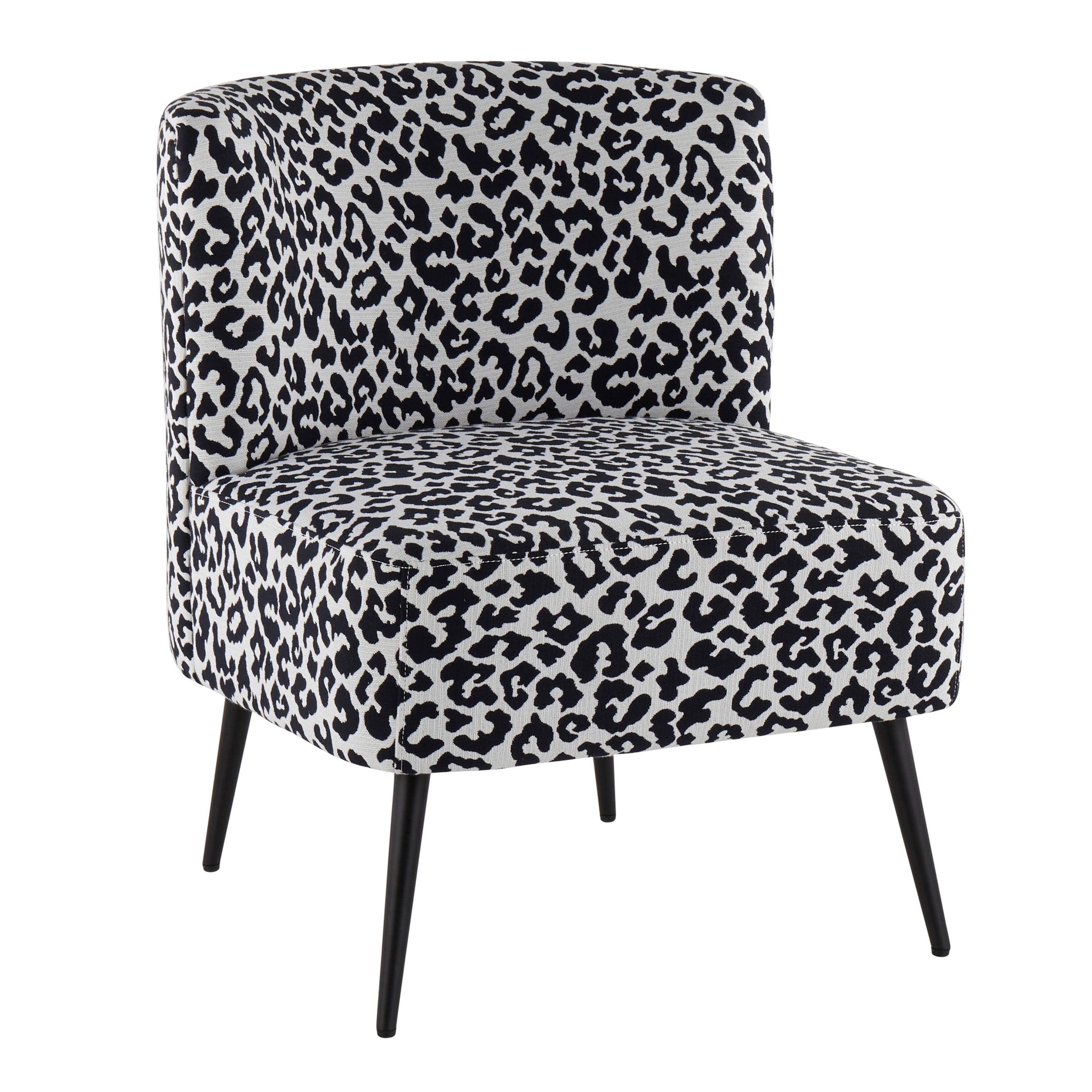 LumiSource Fran Blue Leopard Fabric Chrome Slipper Chair