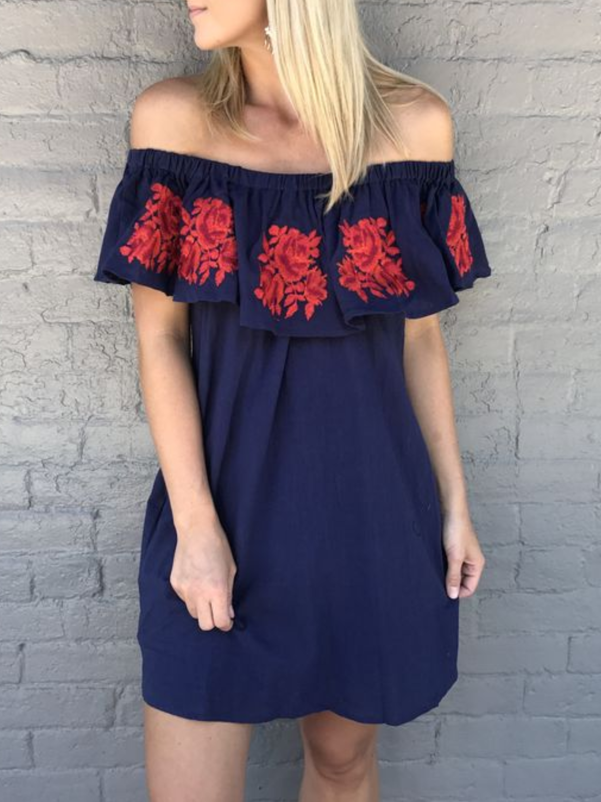 Floral-Print Casual Off Shoulder Cotton-Blend Dresses