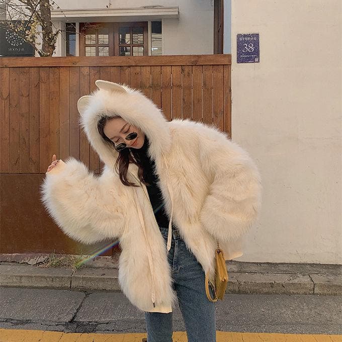 Bear Ears Faux Fur Hooded Coat SS0595