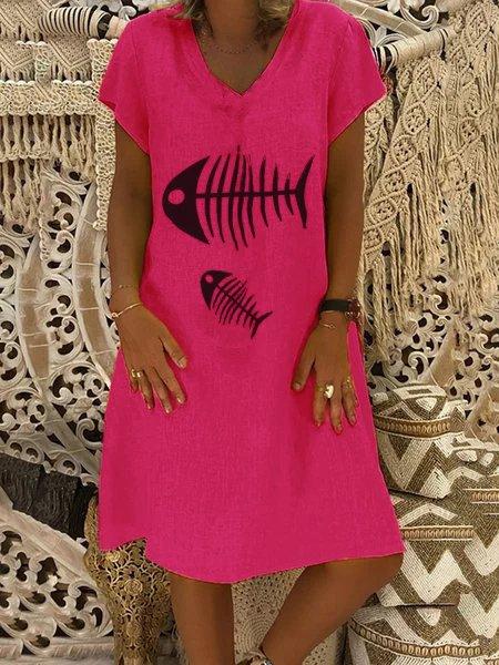 Casual V Neck Plain Short Sleeve Dresses