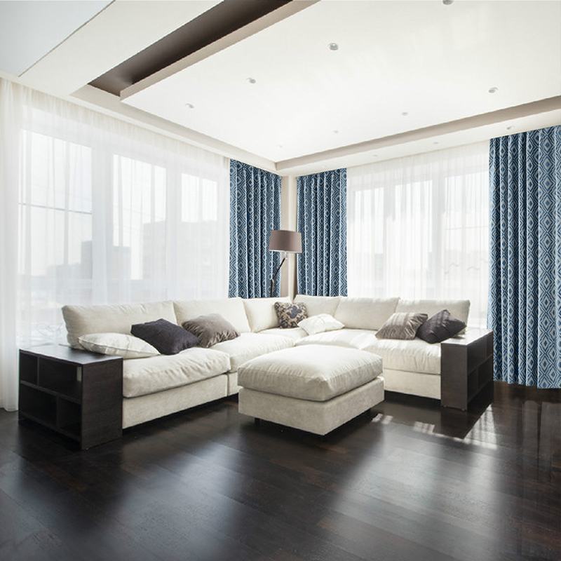 Rod Pocket Dust Proof Rhomboid Jacquard Curtain Two-Toned Damask Diamond with Blackout Lined NINA