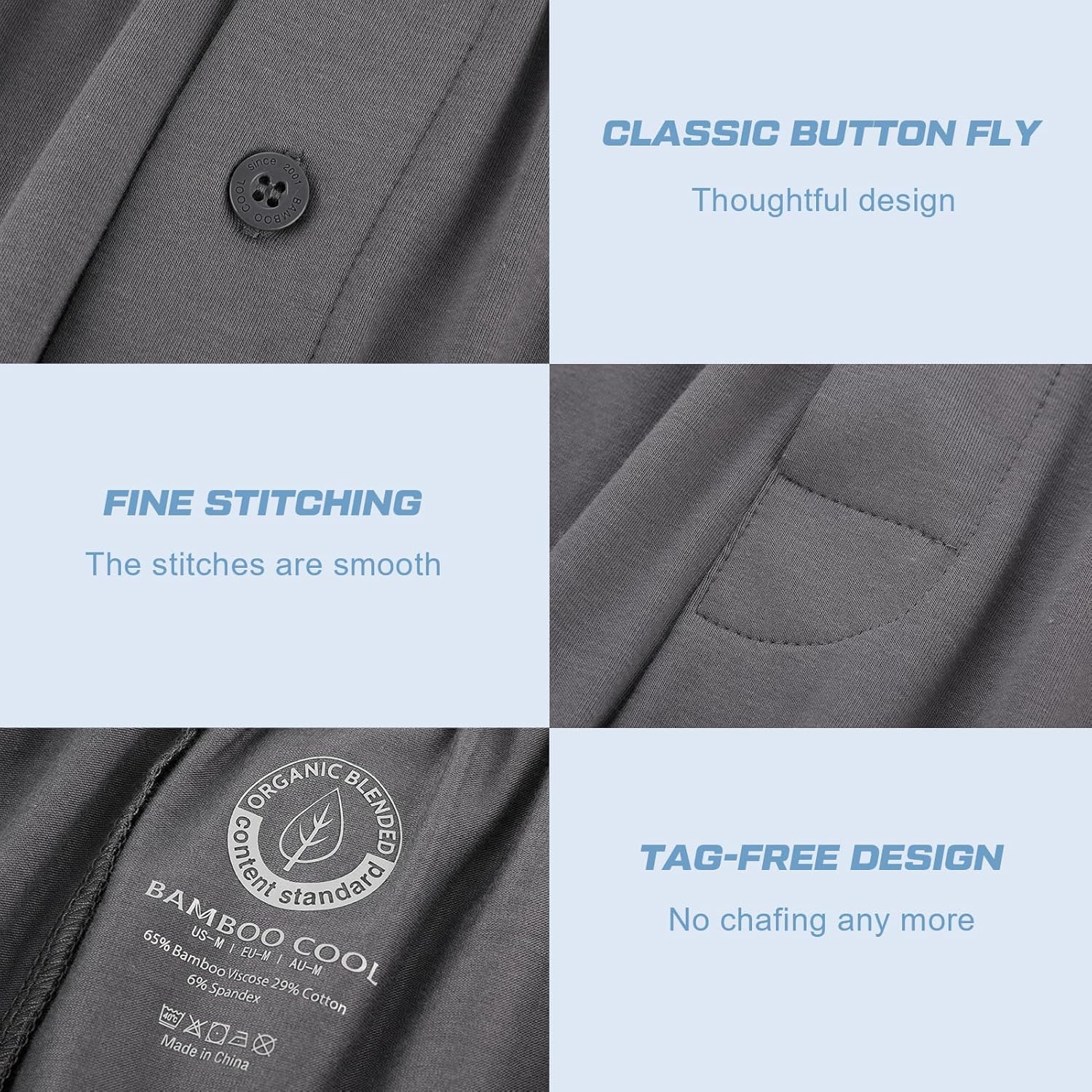 BAMBOO COOL Mens Pajama Pants Sleep Lounge Bottoms Soft Comfy Pj Pant Sleepwear with Pockets 2 Pack